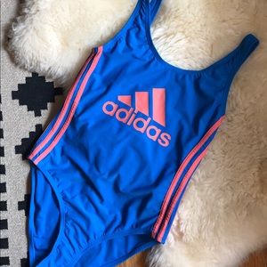 NWT Adidas Blue/Coral Logo Swimsuit sz L